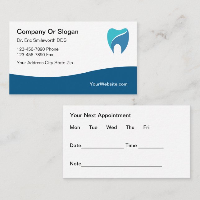 Best Modern Dentist Appointment Business Cards  (Front/Back)