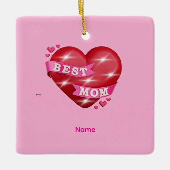 Best Mom 3D Glossy Red Heart Mother's Day Gif Ceramic Ornament (Front)