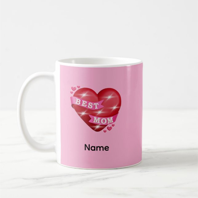 Best Mom 3D Glossy Red Heart Mother's Day Gif Coffee Mug (Left)