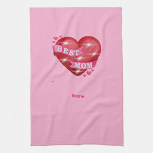 Best Mom 3D Glossy Red Heart Mother's Day Gif Tea Towel