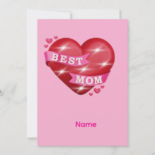 Best Mom 3D Glossy Red Heart Mother's Day Gif Thank You Card