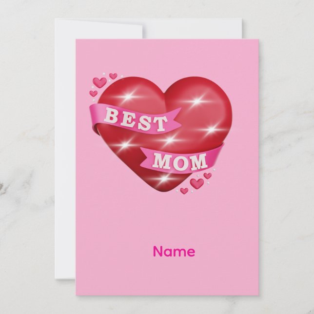 Best Mom 3D Glossy Red Heart Mother's Day Gif Thank You Card (Front)