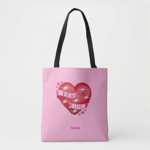 Best Mom 3D Glossy Red Heart Mother's Day Gif Tote Bag