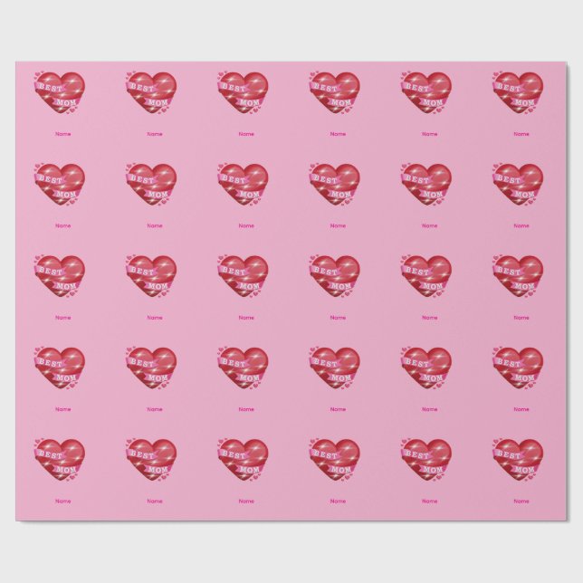 Best Mom 3D Glossy Red Heart Mother's Day Gif Wrapping Paper (Flat)
