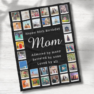 Best Mom 80th Birthday Photo Collage Black Fleece Blanket
