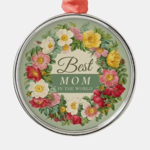 Best Mom Beautiful rose wreath Redouté Metal Tree Decoration