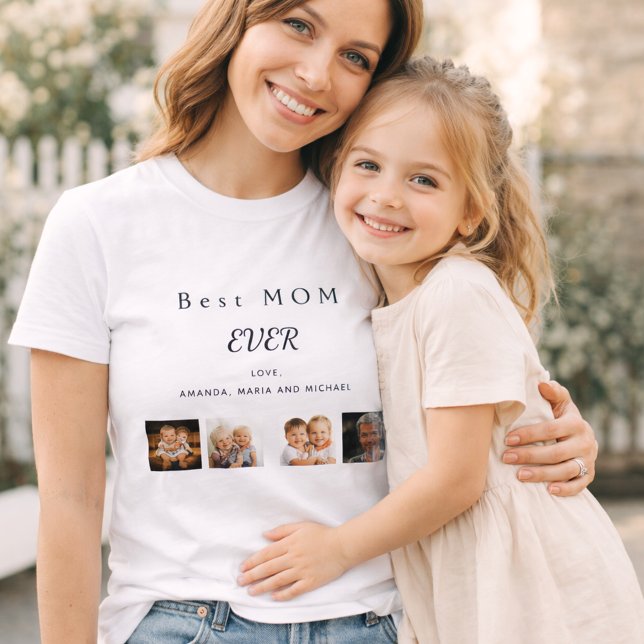 Best MOM custom family photo collage black white T-Shirt (Creator Uploaded)