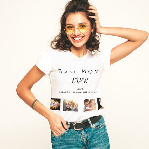 Best MOM custom family photo collage black white T-Shirt