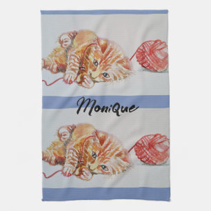 Best Mom Cute Cat drawing Art Kitchen Tea Towel