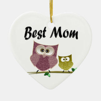 Best Mom cute Owls art Ceramic Tree Decoration