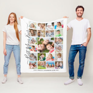 BEST MOM EVER 21 Photo Collage Script Keepsake Fleece Blanket