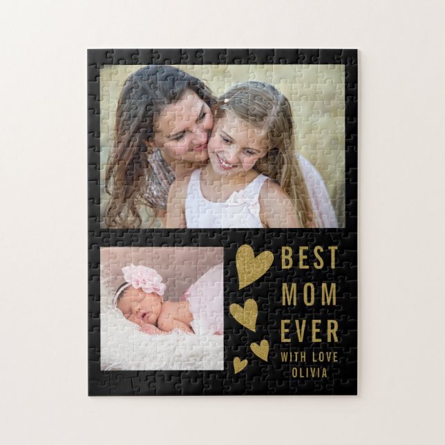 Best Mom Ever 2 Photo  Collage Black And Gold Jigsaw Puzzle (Vertical)