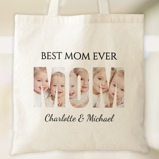 Best Mom Ever 3 Photos Cutout Letters Tote Bag (Creator Uploaded)