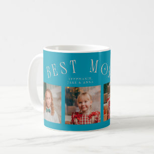 Best Mom Ever 4-Photo Aqua Peach Mothers Day  Coffee Mug