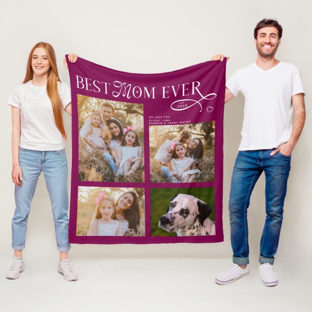Best Mom Ever 4 Photos Heart Mothers Day Gifts Fleece Blanket (In Situ)