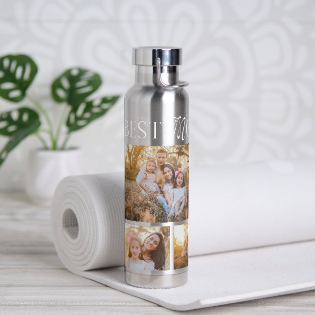 Best Mom Ever 4 Photos Heart Mothers Day Gifts Water Bottle (Yoga (Rotated))