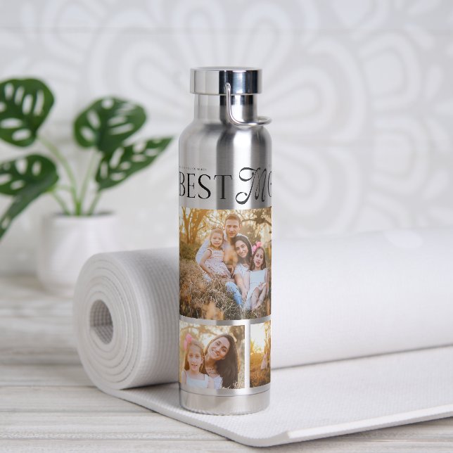 Best Mom Ever 4 Photos Heart Mothers Day Gifts Water Bottle (Yoga (Rotated))