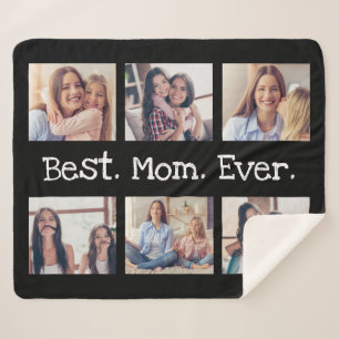 Best Mom Ever 6 Photo Collage in Black and White Sherpa Blanket