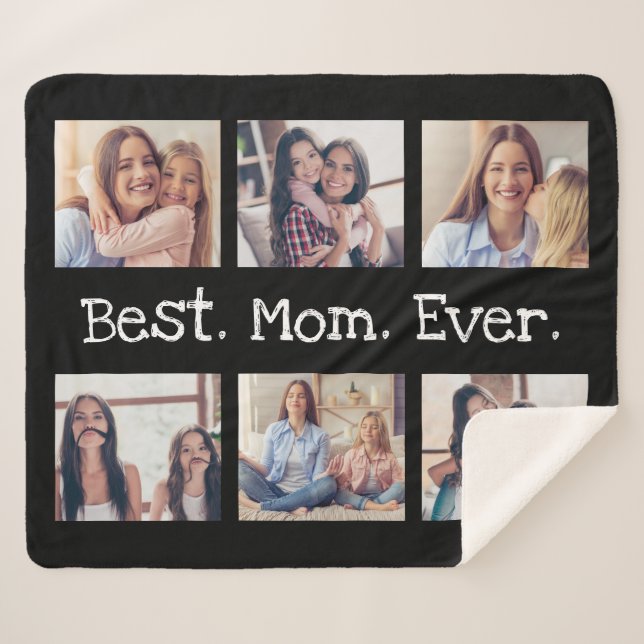 Best Mom Ever 6 Photo Collage in Black and White Sherpa Blanket (Front (Horizontal))