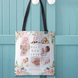 BEST MOM EVER 8 Photo Collage Floral Custom Text Tote Bag<br><div class="desc">Create a photo memory tote bag for the BEST MOM EVER utilising this easy-to-upload photo collage template with 8 pictures accented with watercolor blush pink, white and rose coloured peony flowers and grey editable text on your choice of background colours. The design is duplicated on both sides. ASSISTANCE: For help...</div>