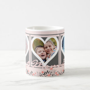 BEST MOM EVER Blush Pink Floral Photo Grey Hearts Coffee Mug