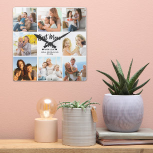 Best Mom Ever Collage 8 Photos of Children's Square Wall Clock