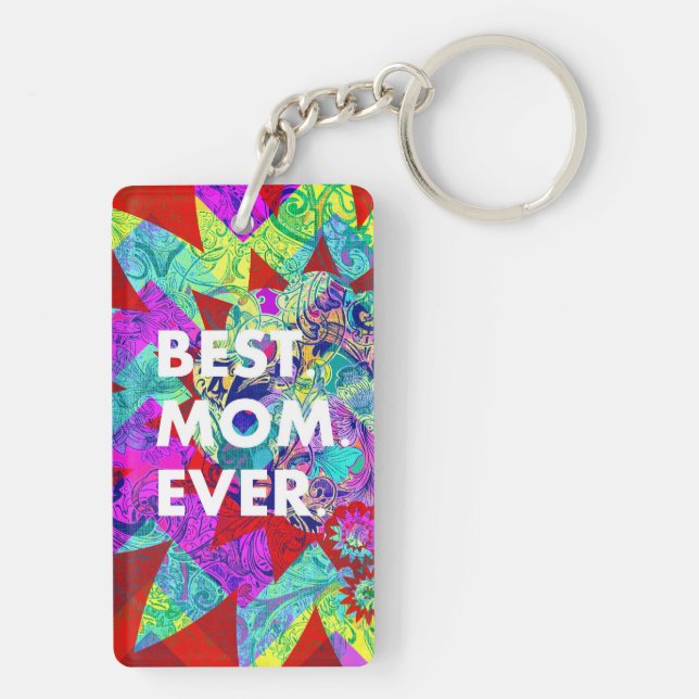 BEST MOM EVER Colourful Abstract Mothers Day Gifts Key Ring (Back)