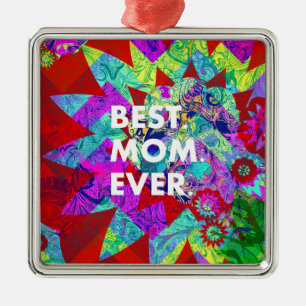 BEST MOM EVER Colourful Floral Mothers Day Gifts Metal Tree Decoration