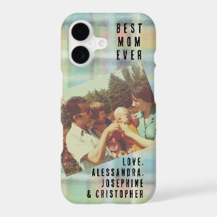 Best Mom Ever Custom Photo Name Pastel Plaid Retro
