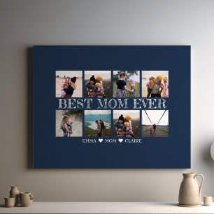 Best Mom Ever Customizable Navy Blue Photo Collage Canvas Print