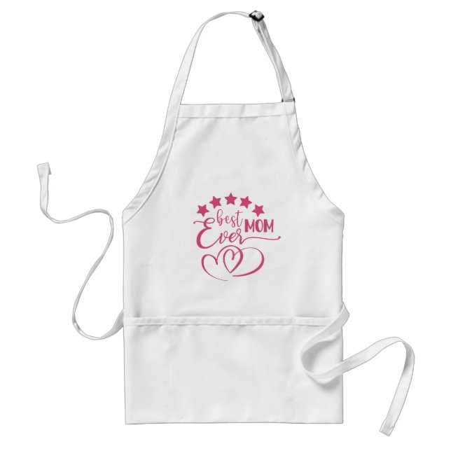 Best MOM Ever Cute Pink hearts & Stars Standard Apron (Front)