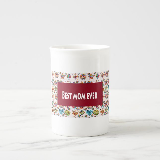 Best MOM Ever Decorative Textures Pattern Shade Bone China Mug (Front)