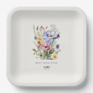 Best Mom Ever English Garden Bouquet Mother's Day Paper Plate