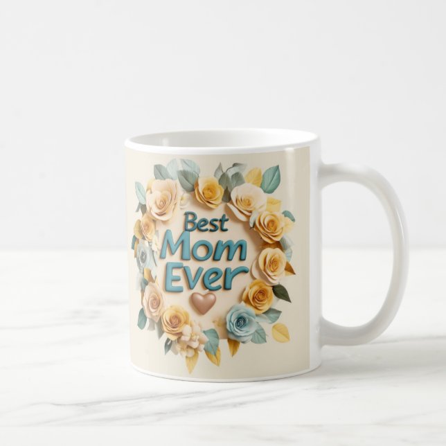 BEST MOM EVER - Floral 3D Yellow and Green Coffee Mug (Right)