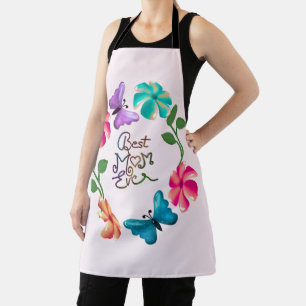 Best Mom Ever Floral Wreath Cute Butterfly Flowers Apron
