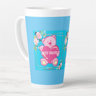 Best Mom Ever Florida Pink Teddy Bear Floral Blue Latte Mug