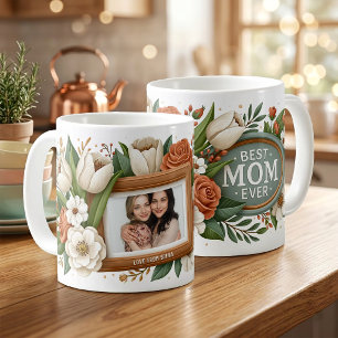 Best Mom Ever Flowers Photo Name Mother’s Day  Coffee Mug