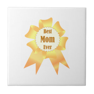Best mom ever Golden winner award ribbon Tile