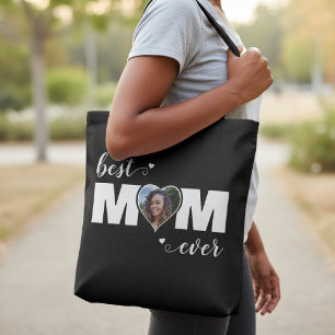 Best Mom Ever Heart Photo Mother's Day Black Tote Bag
