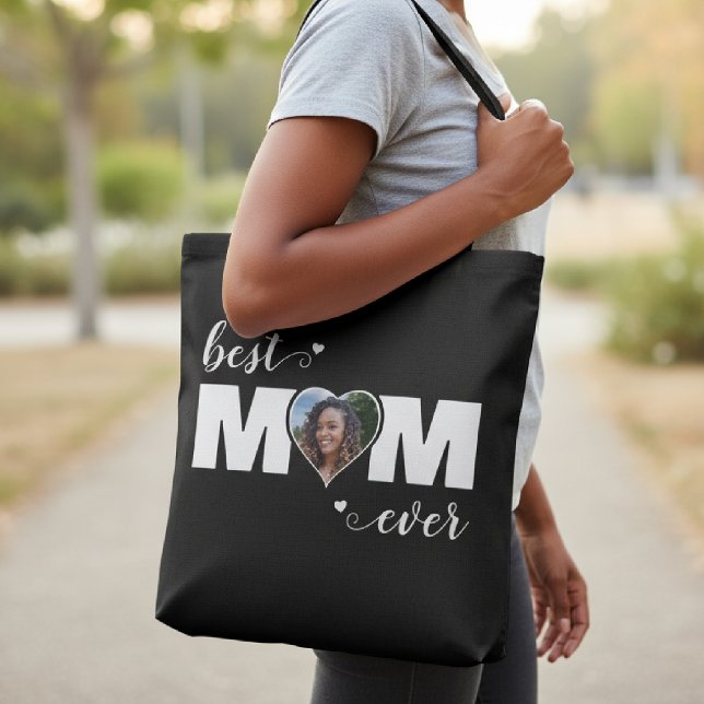 Best Mom Ever Heart Photo Mother's Day Black Tote Bag (Best Mom Ever Heart Photo Mother's Day Black Tote Bag
)