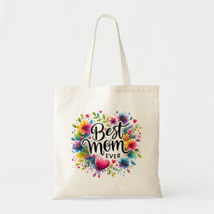 Best Mom Ever Hearts and Flowers Tote Bag