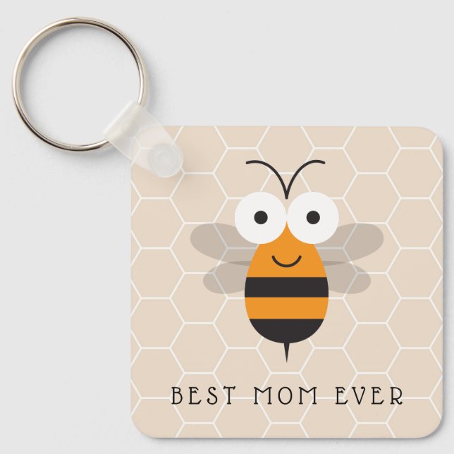 Best Mom Ever Honey Bee Honeycomb Button Key Ring (Front)