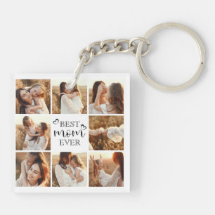 Best Mom Ever Modern Photo Collage Custom Gift Key Ring