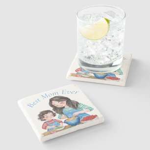 Best Mom Ever Mother & Child Food Prepping Design Stone Coaster