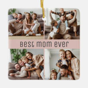 Best Mom Ever Mother's Day 5 Photos Blush Pink Ceramic Ornament