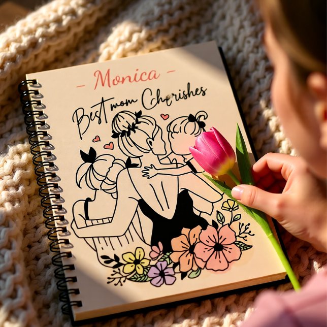 Best Mom ever mum, children and flowers custom Notebook (Best Mom Ever Mother and Children Floral Notebook)