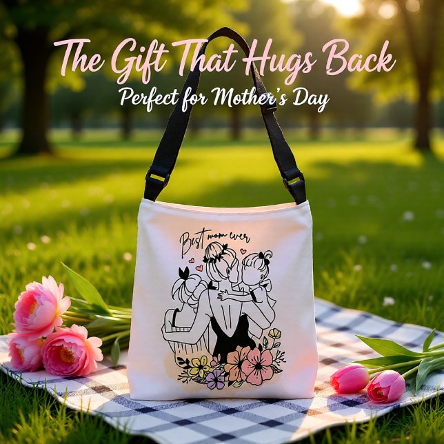 Best Mom ever mum, children and flowers ladies Crossbody Bag (Best Mom Ever Floral Illustration Mother and Child Crossbody Bag)