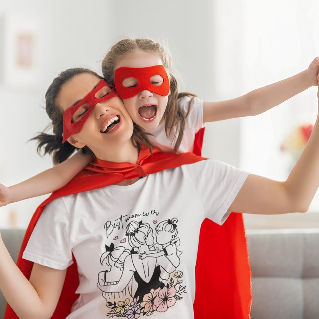 Best Mom ever mum, children and flowers ladies T-Shirt (Best Mom ever mum, children and flowers ladies T-Shirt)