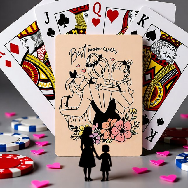 Best Mom ever mum, children and flowers  Playing Cards (Best Mom Ever Mother and Children Floral Poker Cards)