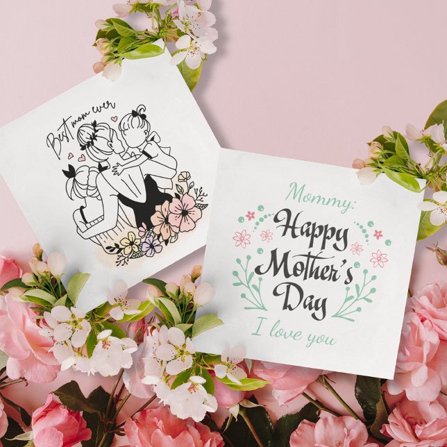 Best Mom ever mum, custom children/ flowers  card (Best Mom ever mum, custom greeting flat card)